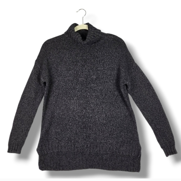 Marine Layer Turtleneck Sweater Hi Lo Hem Grey Black Fleck Oversize Womens Small - Picture 2 of 15